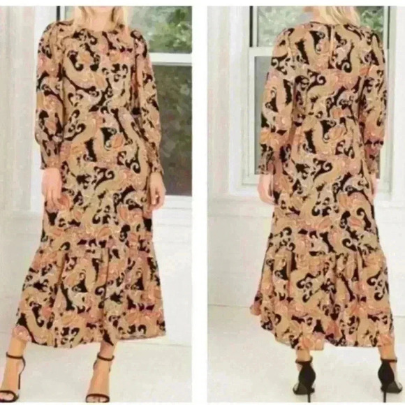 Who What Wear Paisley Maxi Dress Size Print Puff Long Sleeve Dress sz medium M - Picture 2 of 6